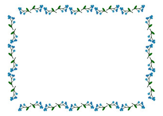 Frame with stylish flowers forget-me-not on white background. Vector image.