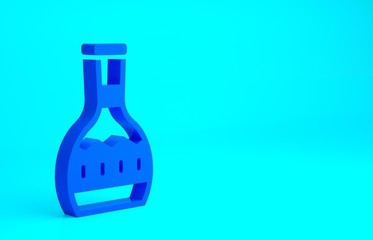 Blue Tequila bottle icon isolated on blue background. Mexican alcohol drink. Minimalism concept. 3d illustration 3D render.