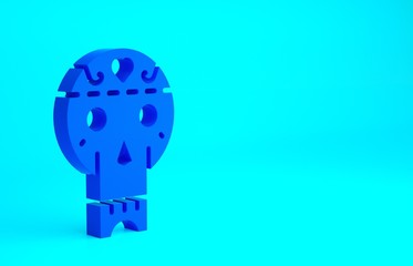 Blue Mexican skull icon isolated on blue background. Minimalism concept. 3d illustration 3D render.