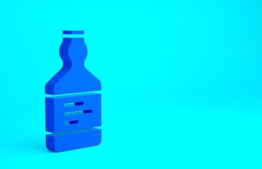Blue Tequila bottle icon isolated on blue background. Mexican alcohol drink. Minimalism concept. 3d illustration 3D render.
