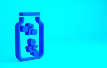 Blue Fireflies bugs in a jar icon isolated on blue background. Minimalism concept. 3d illustration 3D render.