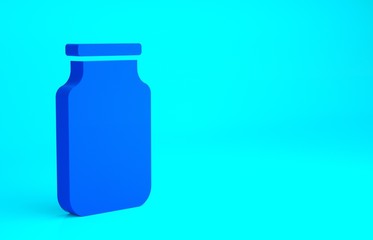 Blue Glass jar with screw-cap icon isolated on blue background. Minimalism concept. 3d illustration 3D render.