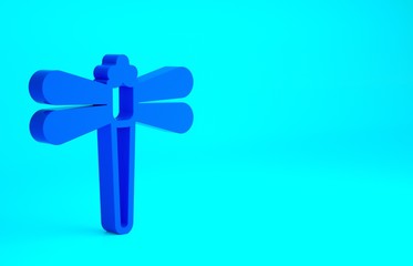 Blue Dragonfly icon isolated on blue background. Minimalism concept. 3d illustration 3D render.
