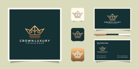 Crown flower lotus logo. Royal line icon symbol and business card