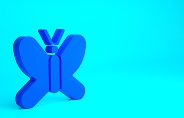 Blue Butterfly icon isolated on blue background. Minimalism concept. 3d illustration 3D render.
