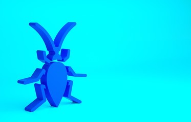 Blue Cockroach icon isolated on blue background. Minimalism concept. 3d illustration 3D render.