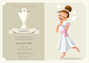 card for communion with girl