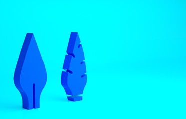 Blue Stone age arrow head icon isolated on blue background. Medieval weapon. Minimalism concept. 3d illustration 3D render.