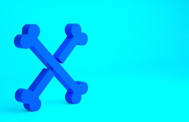 Blue Crossed human bones icon isolated on blue background. Minimalism concept. 3d illustration 3D render.