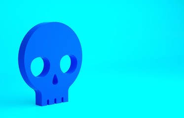Blue Human skull icon isolated on blue background. Minimalism concept. 3d illustration 3D render.