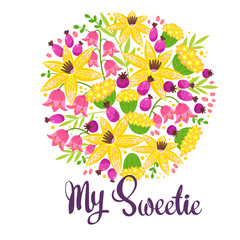 My sweetie flat vector postcard, greeting card template