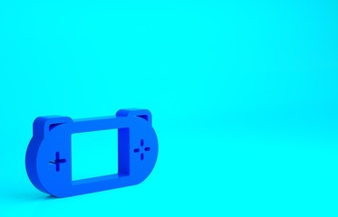 Blue Portable video game console icon isolated on blue background. Gamepad sign. Gaming concept. Minimalism concept. 3d illustration 3D render.