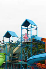 Colorful water slides in the water park.