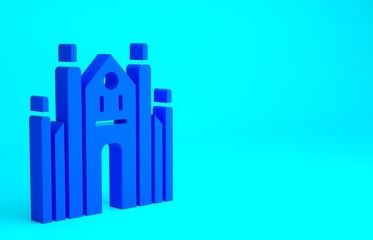 Blue Milan Cathedral or Duomo di Milano icon isolated on blue background. Famous landmark of Milan, Italy. Minimalism concept. 3d illustration 3D render.