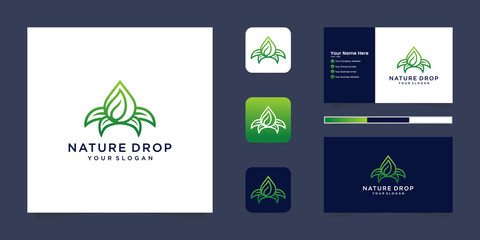 Nature water drop logo and simple business card inspiration