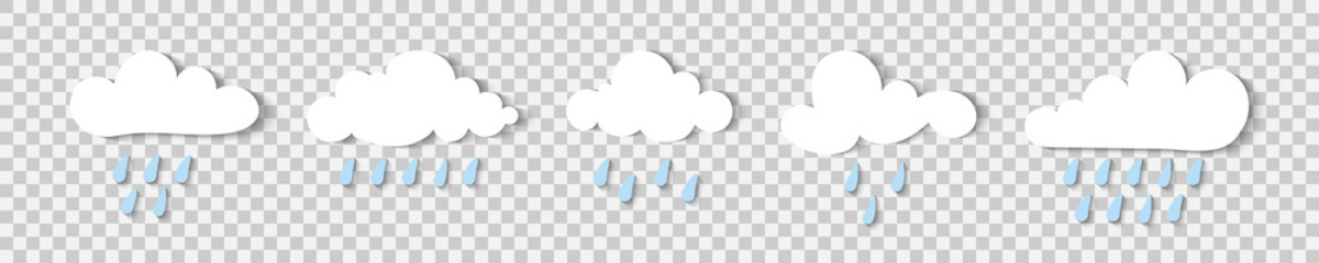 Rain Icons. Rain clouds. Clouds collection on transparent background. Vector illustration
