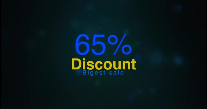 65 persent discount blue bokeh in background.