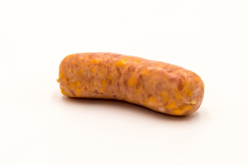 a white sausage with raw cheese