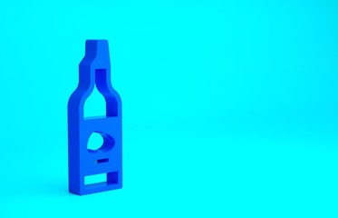 Blue Bottle of olive oil icon isolated on blue background. Jug with olive oil icon. Minimalism concept. 3d illustration 3D render.