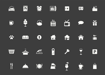 Icon hotel set. Vector illustrations with vacation, booking and rental housing simbols.