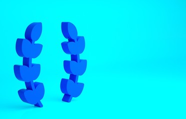 Blue Laurel wreath icon isolated on blue background. Triumph symbol. Minimalism concept. 3d illustration 3D render.