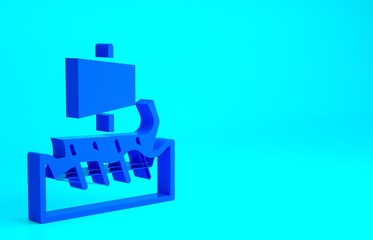 Blue Ancient Greek trireme icon isolated on blue background. Minimalism concept. 3d illustration 3D render.
