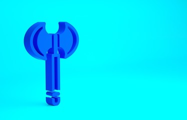Blue Medieval axe icon isolated on blue background. Battle axe, executioner axe. Medieval weapon. Minimalism concept. 3d illustration 3D render.
