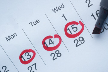 deadline concept with red mark on calendar date 