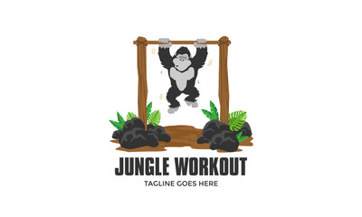Jungle Gym Logo - Gorilla Workout Mascot Design - Monkey Fitness Character Vector Illustration