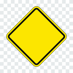 Yellow diamond blank warning sign, frame for your message or image. Flat vector graphic, isolated on transparent background, EPS8.