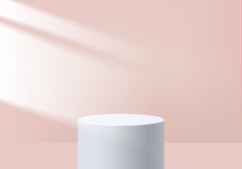 Cylinder abstract minimal scene with geometric platform. Summer background vector 3d rendering with podium. stand to show cosmetic products. Stage Showcase on pedestal modern 3d studio pink pastel