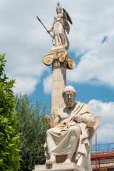 Statue of Plato with the Athena column on the background