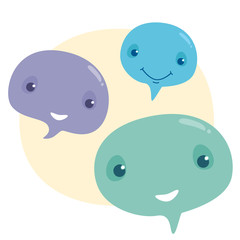 Cute emoji face speech bubbles.Vector illustration of cute speech bubble character emoticons.