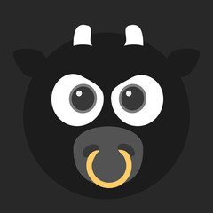 Cute square animal face series with angry bull face.Vector illustration of cartoon angry black bull face.