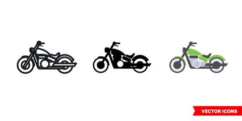 Motorcycle icon of 3 types color, black and white, outline. Isolated vector sign symbol.