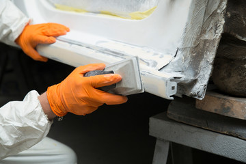 Body work of the car. Car repair after an accident.