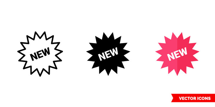 New symbol icon of 3 types color, black and white, outline. Isolated vector sign symbol.