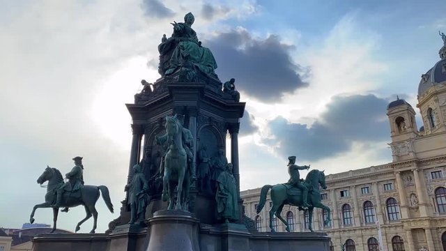 Hyperlapse of a statue of Empress Maria Theresia in Vienna, Austria. 