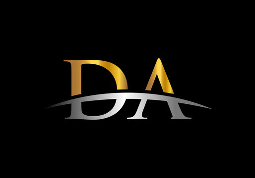 Initial DA logo design gold swoosh. vector DA logo for business and company identity