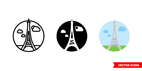 Paris icon of 3 types color, black and white, outline. Isolated vector sign symbol.