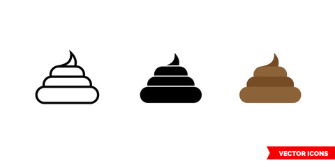 Pile of poo icon of 3 types color, black and white, outline. Isolated vector sign symbol.