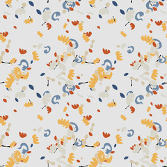 Abstract cartoon seamless pattern with different shapes. Messy background. Vector illustration. 