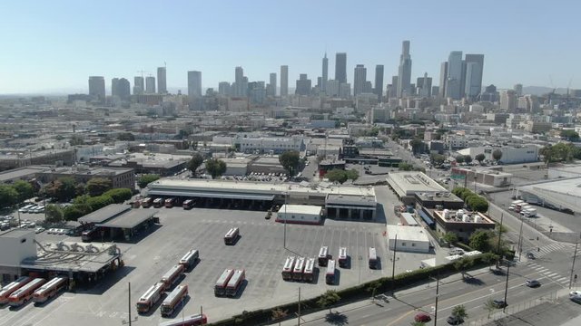 Los Angeles Downtown Industrial District Aerial Forward Tilt Up California USA