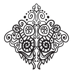 Black thin line geometric damask element isolated on white background. Vector illustration. 