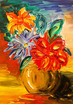 oil paint of colorful flowers