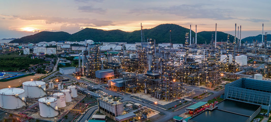Oil refinery and​ industrial​ city​ After sunset

