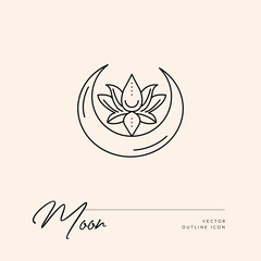 Vector abstract logo design template in trendy linear minimal style - sun, moon and stars - abstract symbol for cosmetics and packaging, jewellery, hand crafted or beauty products