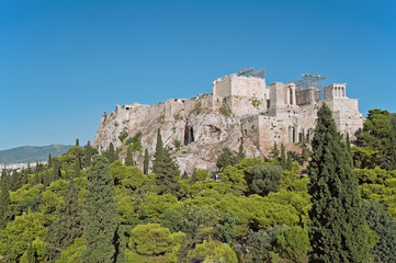 Fototapeta na wymiar Acropolis of Athens, view from Areopagus hill in Greece
