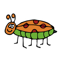 Cute cartoon doodle linear bug isolated on white background. Insect animal in childlike style. Vector  illustration. 