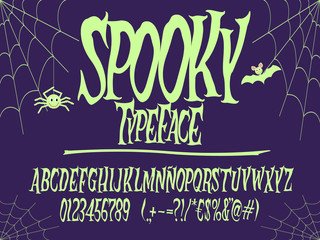 Obraz premium Spooky font. Halloween letters. Vector alphabet with numbers and glyphs.